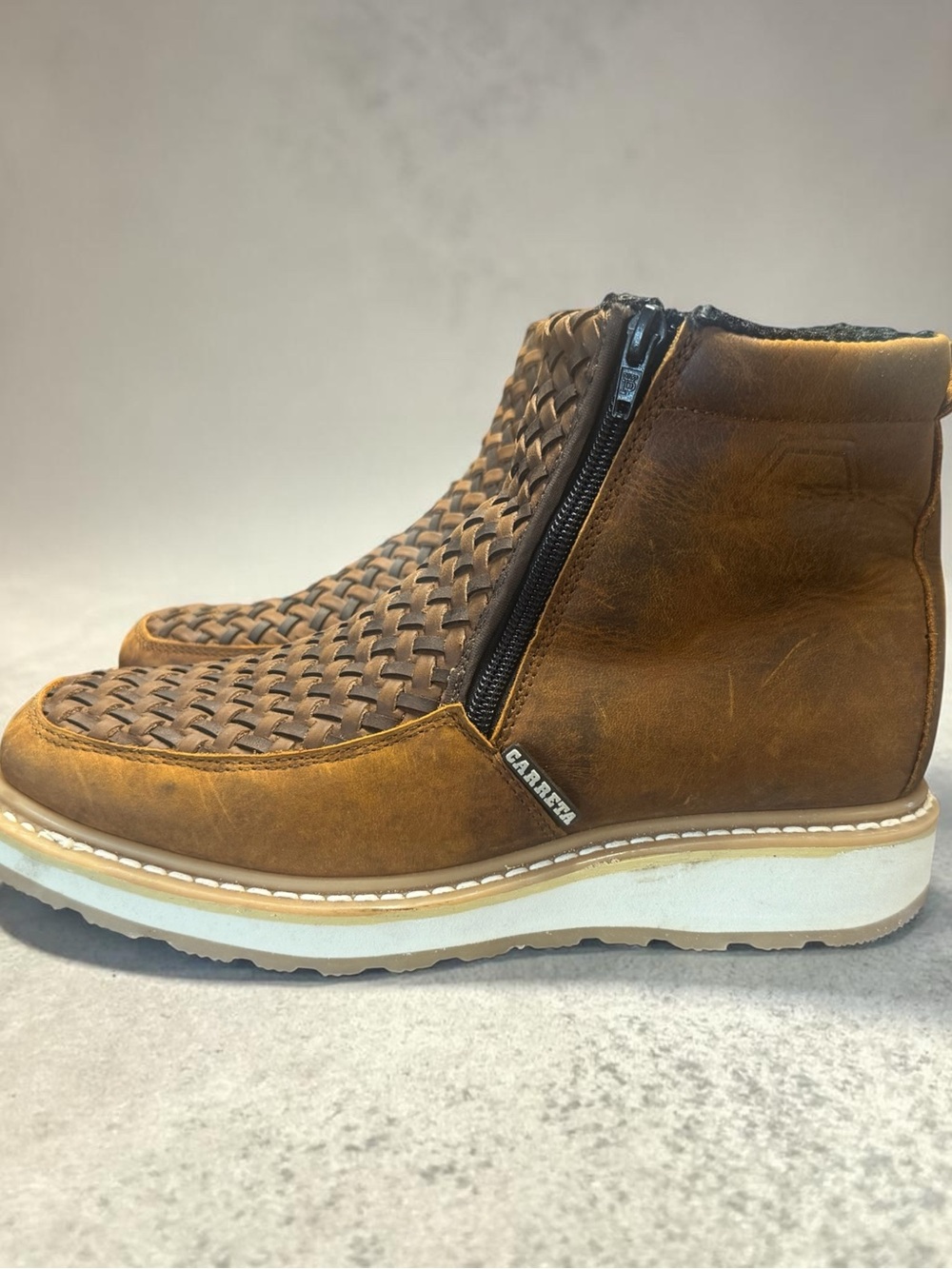 Mens Mexican Woven Leather Boot by Carrera - Brown
